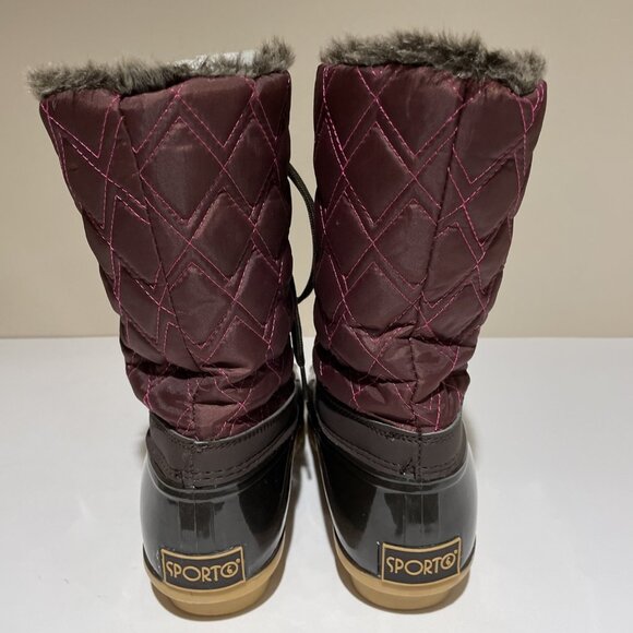 SPORTO Women's Snow Boot Size 7.5 M Burgundy Quilted Waterproof Faux Fur Lining - Picture 6 of 11